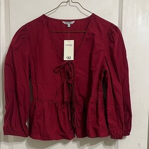 George Women's Burgundy Tie-Front Blouse